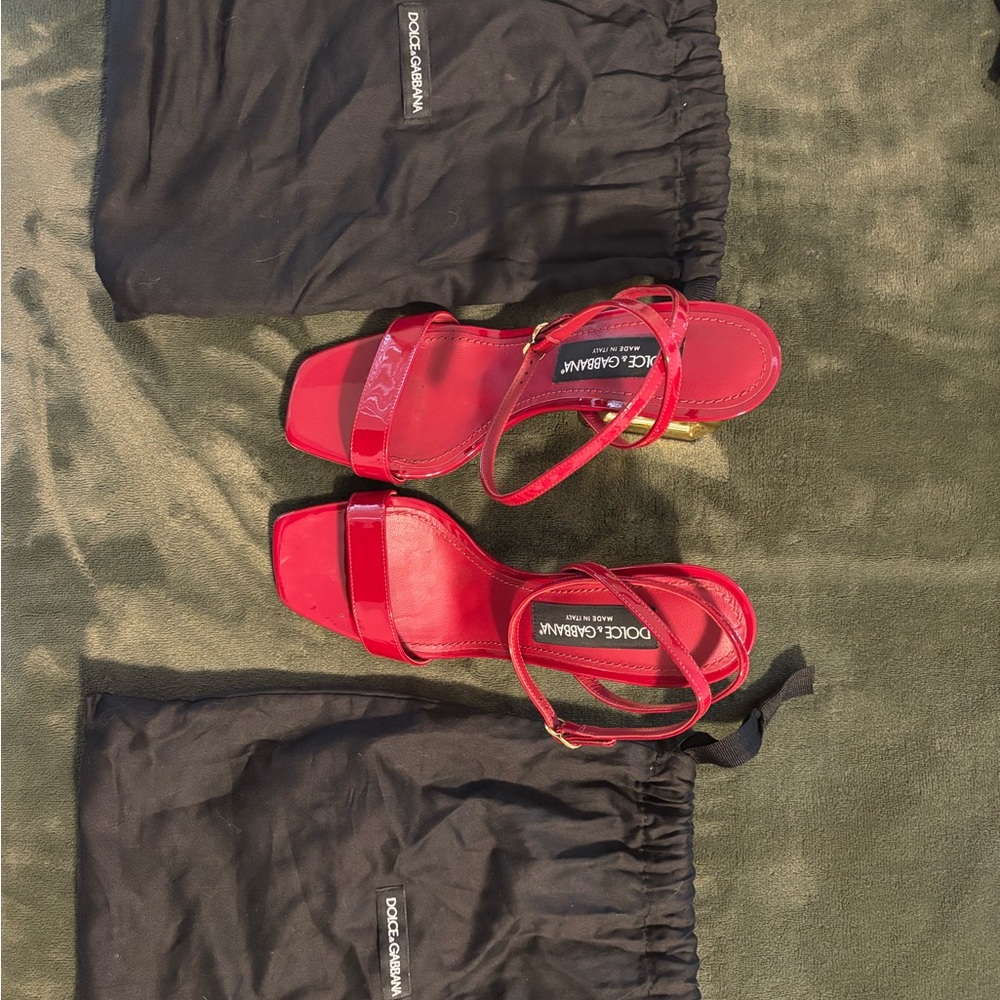 Dolce & Gabbana Patent Red Ankle-Strap Heeled Sandals